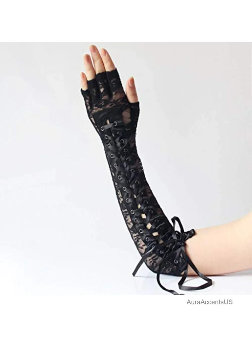 Elbow Length Fingerless Lace Up Arm Warmer Lace Gloves